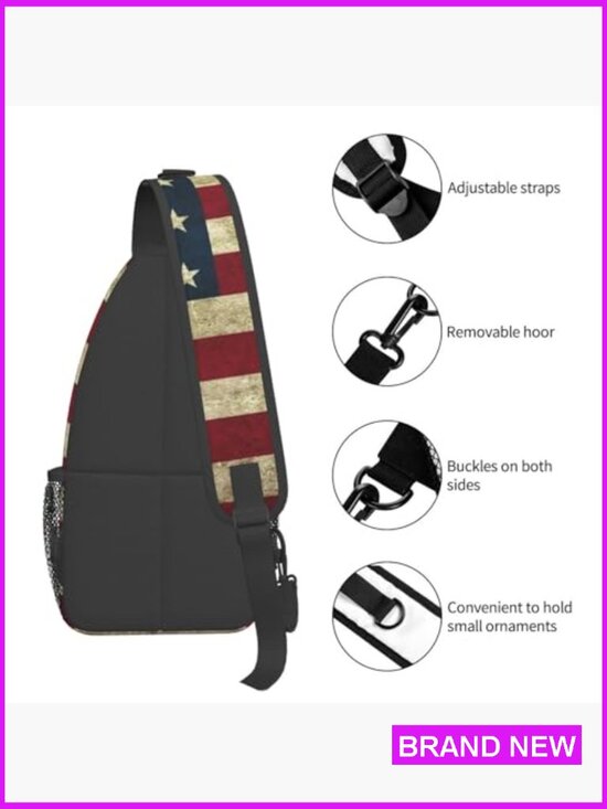 Vintage USA Flag Sling Crossbody Backpack Adjustable Strap Travel Daypack Casual